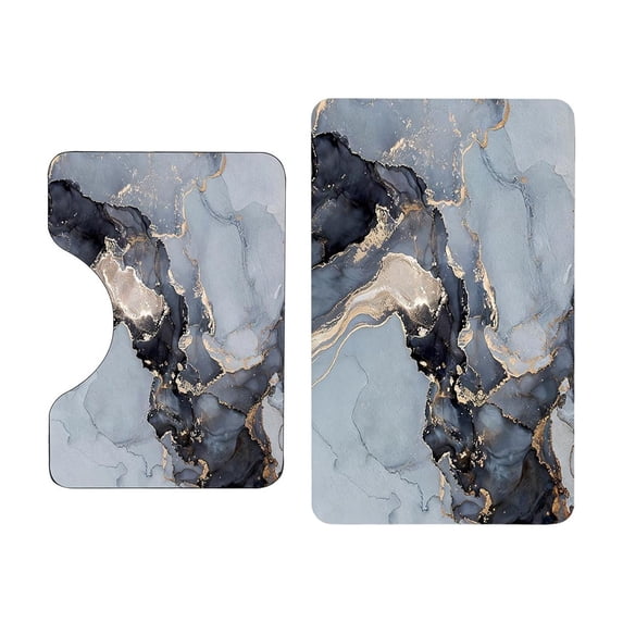 AuroraX 2 Piece Bathroom Rug Set with Toilet Rugs U Shaped,Machine Washable 1 Large One Small Quick Drying Non Slip Absorbent Bath Rugs for Bathroom Floor Set 2pcs 2d Stone Bath Mat
