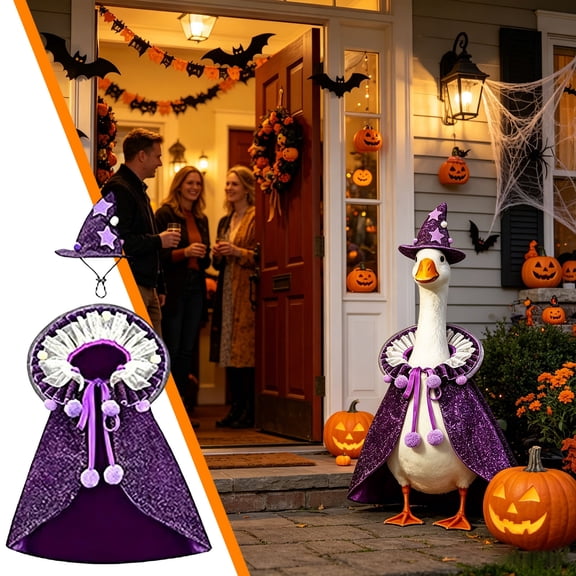 AuroraX 23 inch Porch Goose Halloween Outfit Wizard Porch Goose Clothes Set 23" 17 19 inch Autumn Elfs Witch Hat Cape Outfit Porch Goose Accessories Fall Outside Stuff