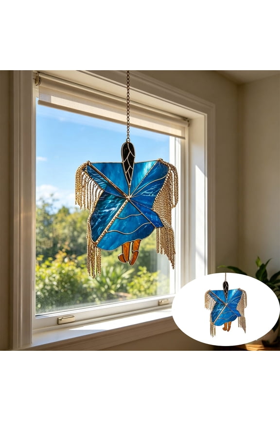2D Acrylic Flat Sunshade Dyed Pattern Window Shade UV Protection Rope Hanging 7.9in Wide Portable Home Office Sun Blocking Decor Blue