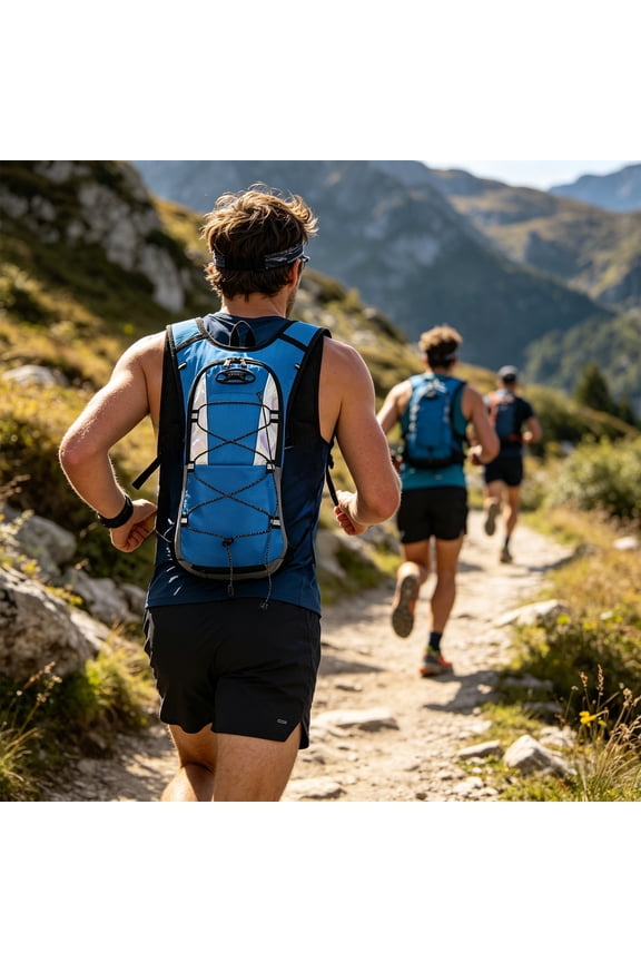 2L Hydration Backpack Running Reflective Strip Hydration Pack Light Adjustable Breathable Outdoor Hiking Daypack Blue