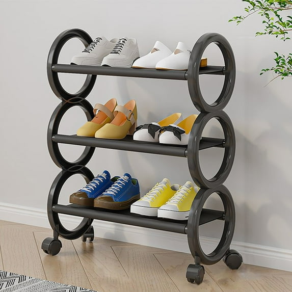 AuroraX 3 Tier Shoe Rack with Wheels Black Small Cute Shoe Rack Organizer Sturdy Corner Free Standing Vertical Space-Saving Stylish Shoe Storage Organizer for Closet,Entryway,Door