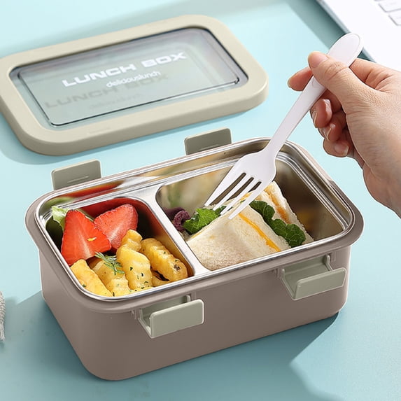 AuroraX 4 Compartments Insulated Lunch Box Containers 35 oz Portable Freezable Cute Stainless Steel Bento Lunch Box for Women,Men,Brown BPA-Free Microwavable Lunch Boxes for Picnic Work