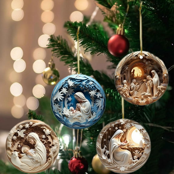 AuroraX 4 Pcs Nativity Scene Sets for Christmas Decorations,Hanging Nativity Birth Collectible Acrylic Ornament Xmas Indoor Holiday Decor