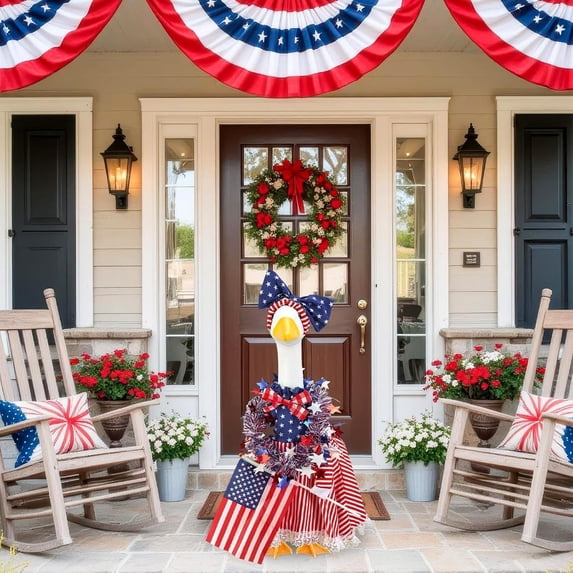 AuroraX 4th of July Porch Goose Outfit Sets 19 Inch Porch Goose Outfits for Front Porch Goose Statue Garden Seasonal Large Holiday Porch Goose Accessories 19"