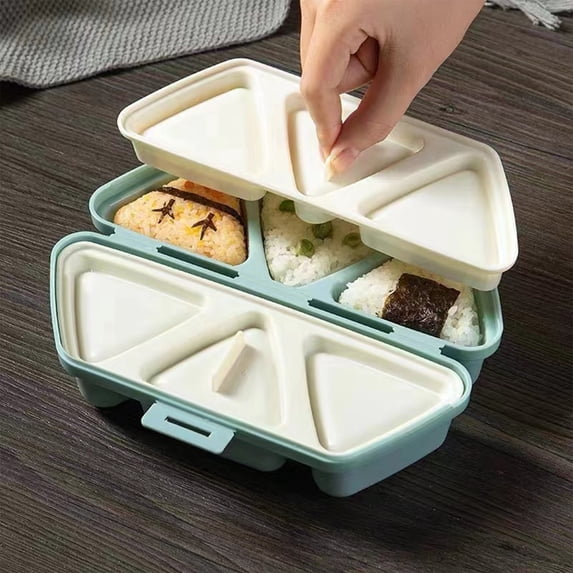 AuroraX 6 Compartments Onigiri Lunch Box Containers 28 oz Freezable Portable Plastic Bento Lunch Box for Men Women Blue Microwave Safe BPA-Free Triangular Food Storage Boxes for School Picnic Work