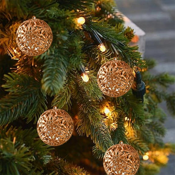AuroraX 6 Pcs Christmas Decoration Set Hanging Decorative Khaki Contemporary Ball Ornaments 2.4" Iridescent Creative Hollow for Xmas Gifts,Tree Decoration,Birthday Decor