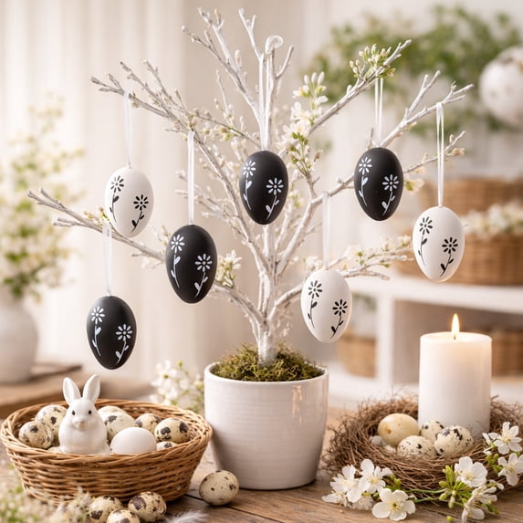 AuroraX 6 Pcs Easter Eggs Mini Hanging ornament Decorative Egg for Easter Tree,Home Party Decor