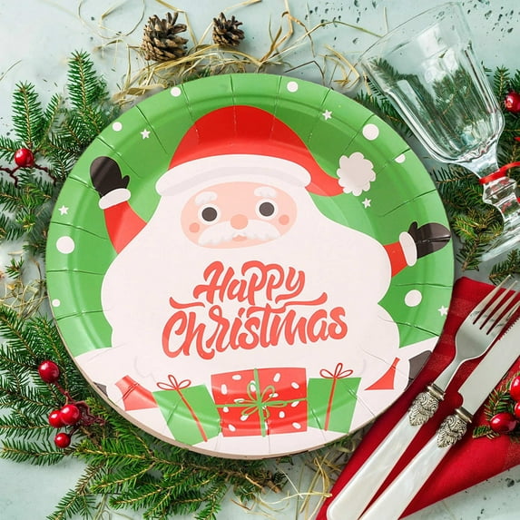 AuroraX 9 Inch Christmas Paper Plates Compostable Disposable Dinner Plates Microwave-Safe 16 Pcs Soak-Proof Christmas Patterns Party