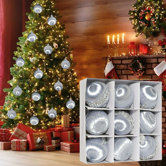 AuroraX 9 Pcs Christmas Decorations Gray 2025 Plastic Shatterproof Christmas Tree Ornaments Christmas Ball Ornaments Home Holiday Xmas Party Supplies