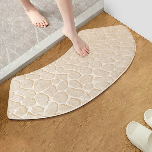 AuroraX Absorbent Bath Rug Mat Non-Slip Backing Thick Beige Soft Bathroom Rug Bohemian Stain Resistant Fan-Shaped Embossed