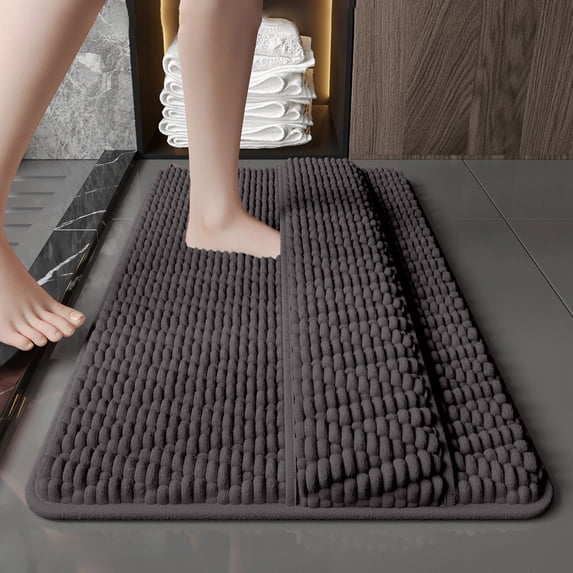 AuroraX Absorbent Bathroom Rug Gray Non-Slip Backing Thick Chenille Bath Mat Rug 15x23 Inch Bohemian Machine Washable Wipeable Foot Back
