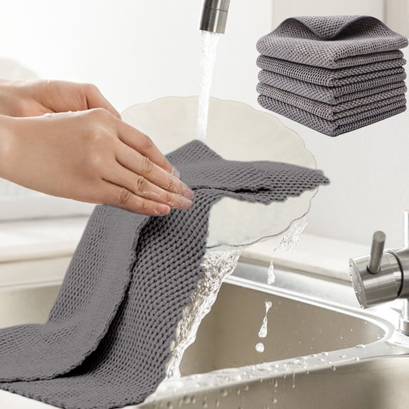 AuroraX Absorbent Kitchen Towels Terry Cloth Waffle Weave Dish Towels Quick Drying Soft Decorative Reusable Cleaning Holiday Dish Cloths for Dish Rags Drying Dishes(Gray)