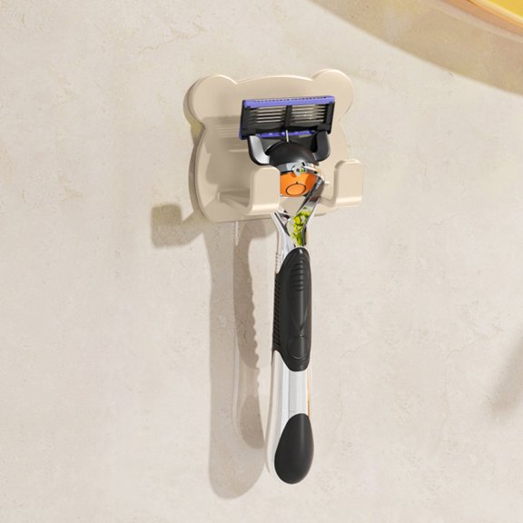 AuroraX Adhesive Shaver Rack Bathroom Storage Hook,Multi-use Over the Door Two Hooks Bathroom Organizer Beige Plastic
