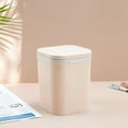 thumbnail image 1 of AuroraX Affordable Luxury Desk Trash Can with Push-Button Lid Small Beige 2.3L Wastebaskets Rectangle Minimalist Plastic Garbage Bin for Dormitory Bedroom Office, 1 of 6