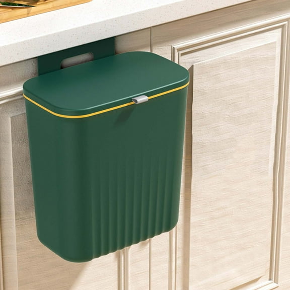 AuroraX Affordable Luxury Kitchen Trash Can with Sliding Lid Green Stylish Hanging 3.7 Gallon Wastebaskets Plastic Contemporary Trash Bin for Living Room