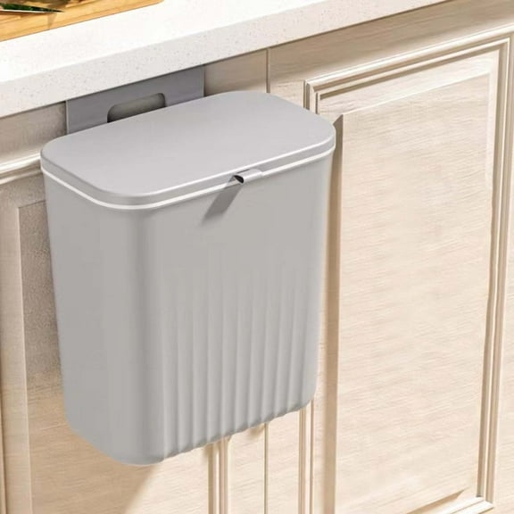 AuroraX Affordable Luxury Kitchen Trash Can with Sliding Lid Stylish 3.7 Gallon Hanging Gray Wastebaskets Contemporary Plastic Trash Bin for Living Room