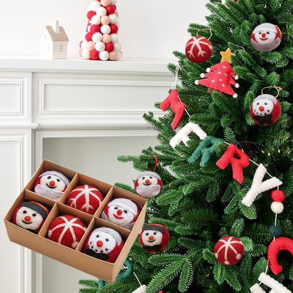 AuroraX Art Deco Christmas Decoration Set 6 Pcs Hanging Red Wool Felt Ball Ornaments Personalized DIY Neutral Trendy for Christma Tree Decor