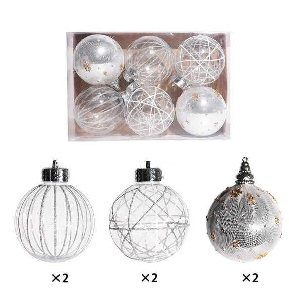AuroraX Art Deco Christmas Decoration Set 6 Pcs Plastic Silver Hanging Ball Ornaments Decorative Glitter 3.1" Mesh Hand-Painted for Birthday,Christma Tree Decor