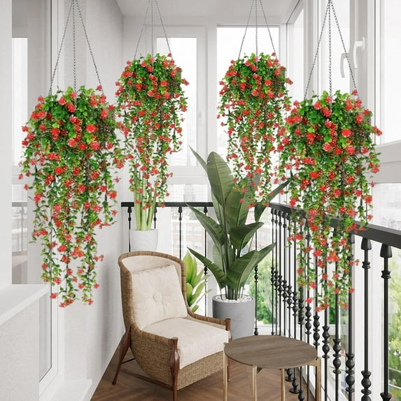 AuroraX Artificial Eucalyptus Flower Garland for Hanging Decoration,Christmas,2.5 Ft Thanksgiving Floral Garland,4 Pack Vines,for Porch,Bedroom,Living Room,Red