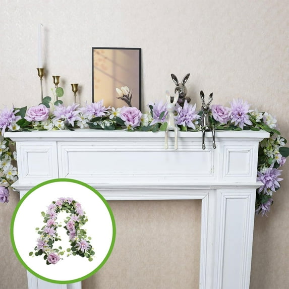AuroraX Artificial Eucalyptus Garland for Mantle Decoration,Thanksgiving,Wedding Christmas Flower Garland,5.9 Ft Vines,for Birthday,Festival Decor,Purple
