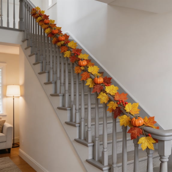 AuroraX Artificial Maple Leaf Fall Garland Thanksgiving Hanging Door Decor Mini Faux Harvest Pumpkin Fall Home Ornament Yellow
