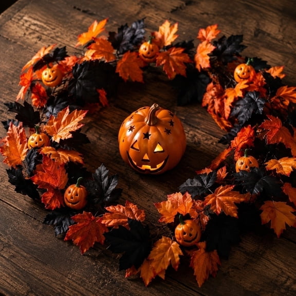 AuroraX Artificial Maple Leaf Garland Faux Hanging Vine Garland Indoor Outdoor Non-Lit Waterproof Fall Halloween Decorations Black
