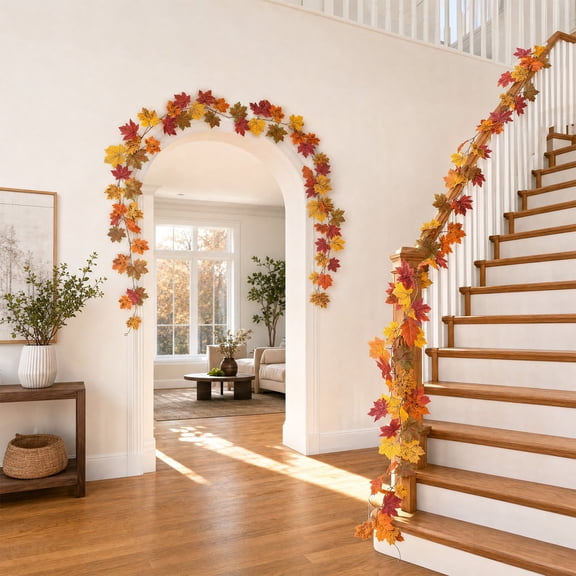 AuroraX Artificial Maple Leaf Rattan Garland Fall Harvest Leaf Garland Indoor Table Thanksgiving Halloween Fireplace Mantle Decorations