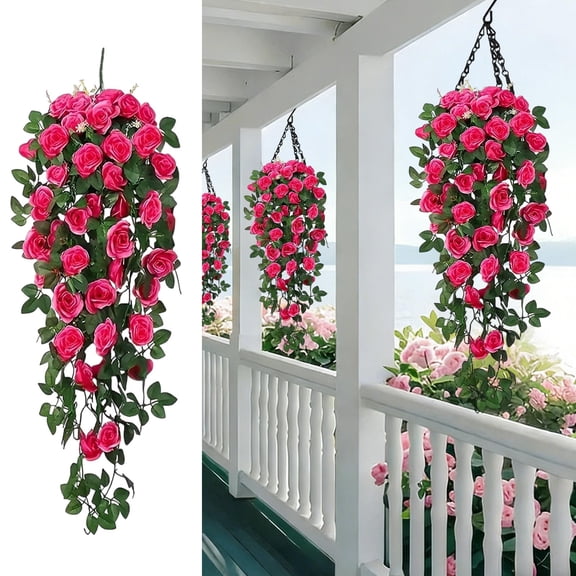 AuroraX Artificial Rose Vines Flower Vines Spring Wedding Green Wall Mounted Outdoor Pink Home Decor