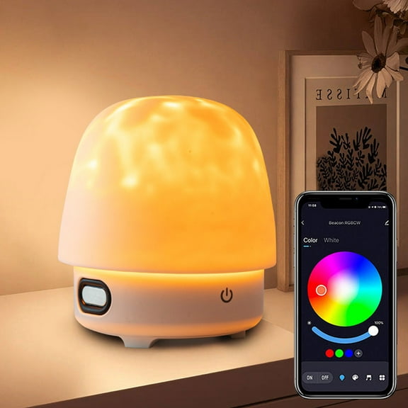 AuroraX Aurora Projector with Bluetooth Speaker App Controlled Dynamic Water Ripple Bedside Table Lamp Portable Rechargeable Diy Color Changing Night Light Cordless with Usb Port for Home Decor