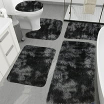AuroraX Bath Mug Rug Set Of 5 Non-Slip Backing Shaggy Soft Black 3 pcs Bath and U-Shaped Toilet Rug with Seat Cushion Bohemian Tie-Dye