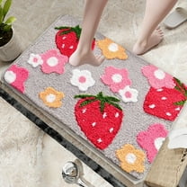 AuroraX Bath Rug Gray Soft Cute Non-Slip Backing Bathroom Rug Art Deco 15x23 Inch Tufted Strawberry