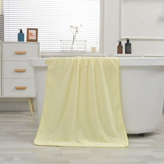 AuroraX Bath Towels Fade Resistant Soft Flannel Yellow Washcloths & Bath Towels Absorbent Thick Pineapple Grid Solid Bathroom,Hotel,Spa