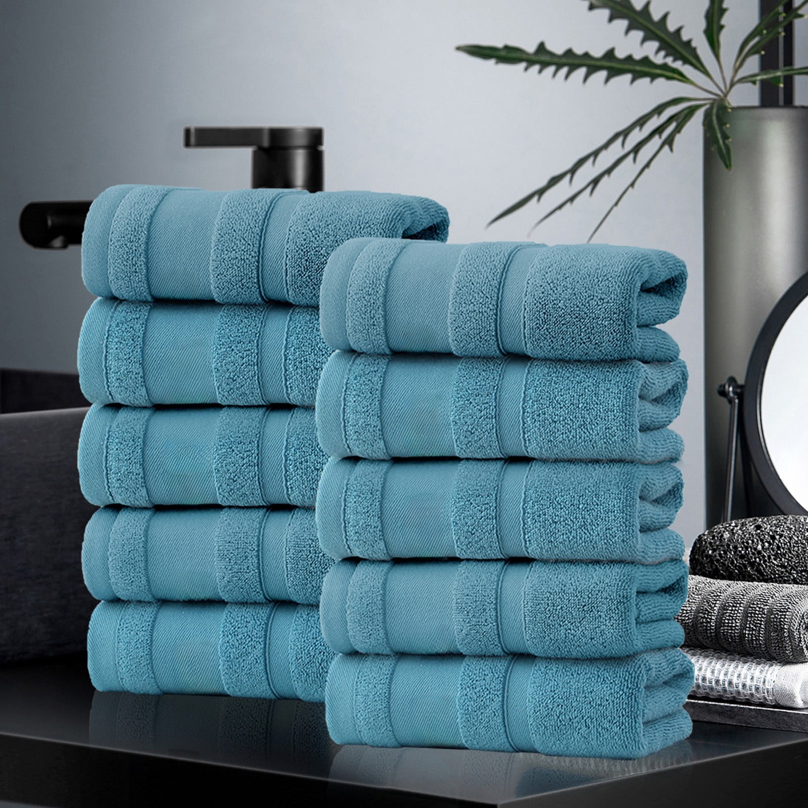 AuroraX Bath Towels Set of 10 Bath Towels,Thick Bulk Cotton Soft Blue Bulk Bath Towels