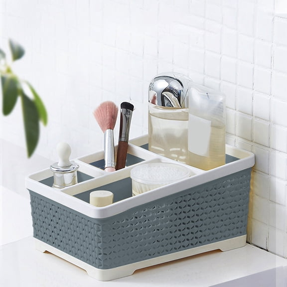 AuroraX Bathroom Organizer Bath Caddy,Water Resistant Countertop Multipurpose Compartmentalized Cosmetic Organizer Blue Plastic