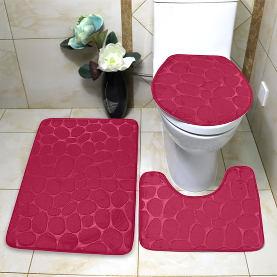 AuroraX Bathroom Rugs Sets 3 Piece,Absorbent Non Slip Washable Red Bathroom Rug Toilet Rug U Shaped Home Bathroom Decor Rustic/Lodge