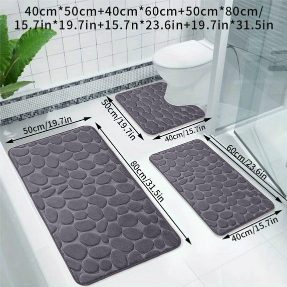 AuroraX Bathroom Rugs Sets 3 Piece Non Slip,Absorbent Rubber Backed Washable Gray Bathroom Rug Carpet for Tub Bathroom House Decor Contemporary