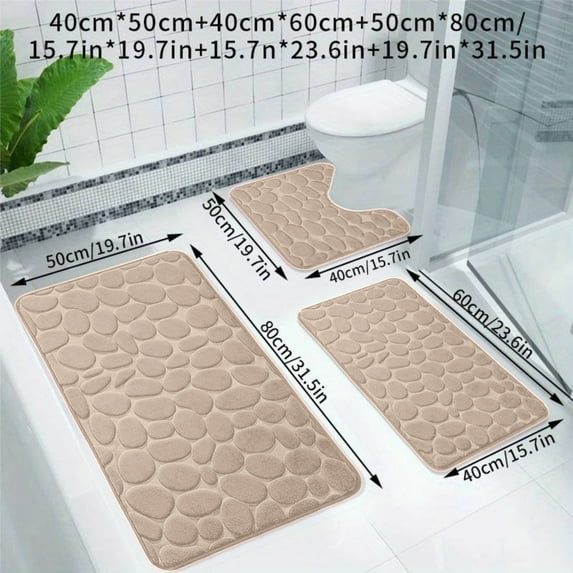 AuroraX Bathroom Rugs Sets 3 Piece Non Slip,Rubber Backed Absorbent Washable Yellow Bathroom Rug Carpet for Tub Bathroom House Decor Cottage