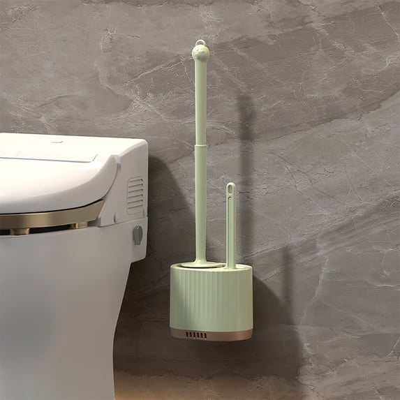 AuroraX Bathroom Toilet Brush & Crevice Brush Holder Set with Non-Slip Handle,Tpr Soft Bristle Green Toilet Brush and Caddy with Self-Closing and Vented Holder Compact for Deeply Cleaning