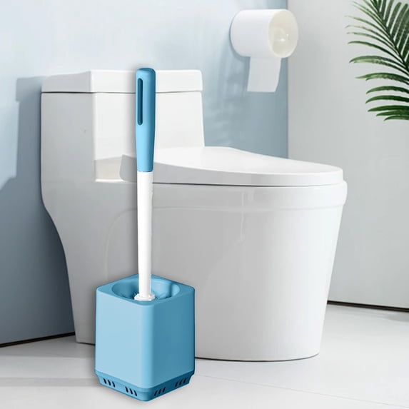 AuroraX Bathroom Toilet Brush and Holder Set with Handle,Tpr Soft Bristle Light Blue Toilet Brush and Caddy with Vented Holder Cute Compact Bowl Cleaning Brush for Deeply Cleaning