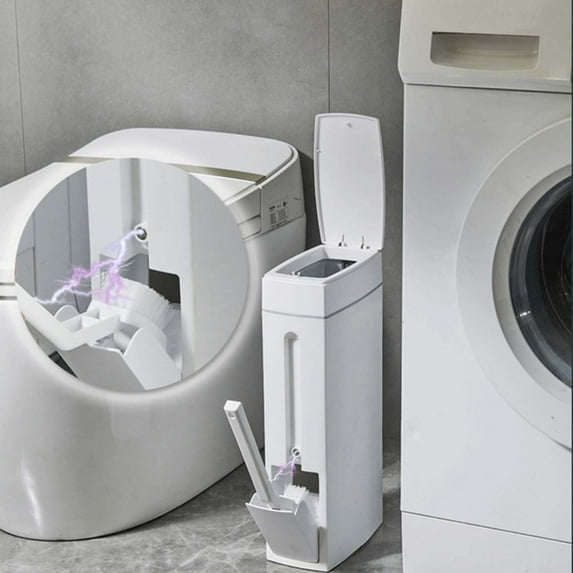 AuroraX Bathroom Trash Can with Toilet Brush 4.5L Stylish Garbage Can with Lid Plastic Contemporary Trash Bin for Narrow Spaces