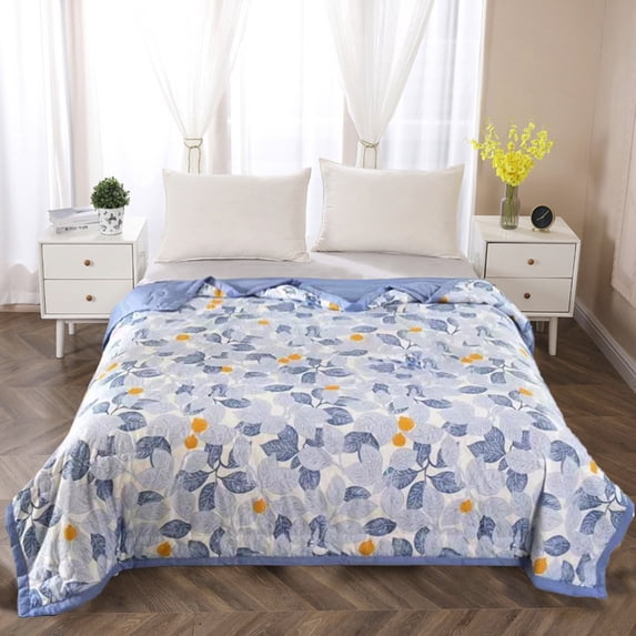 AuroraX Bed Blanket Twin/Twin-Xl Size Floral Cute Soft Cooling Silky Cotton Throw Blankets Lightweight Breathable Cozy Quilted Summer Quilt for Home Dorm Sofa