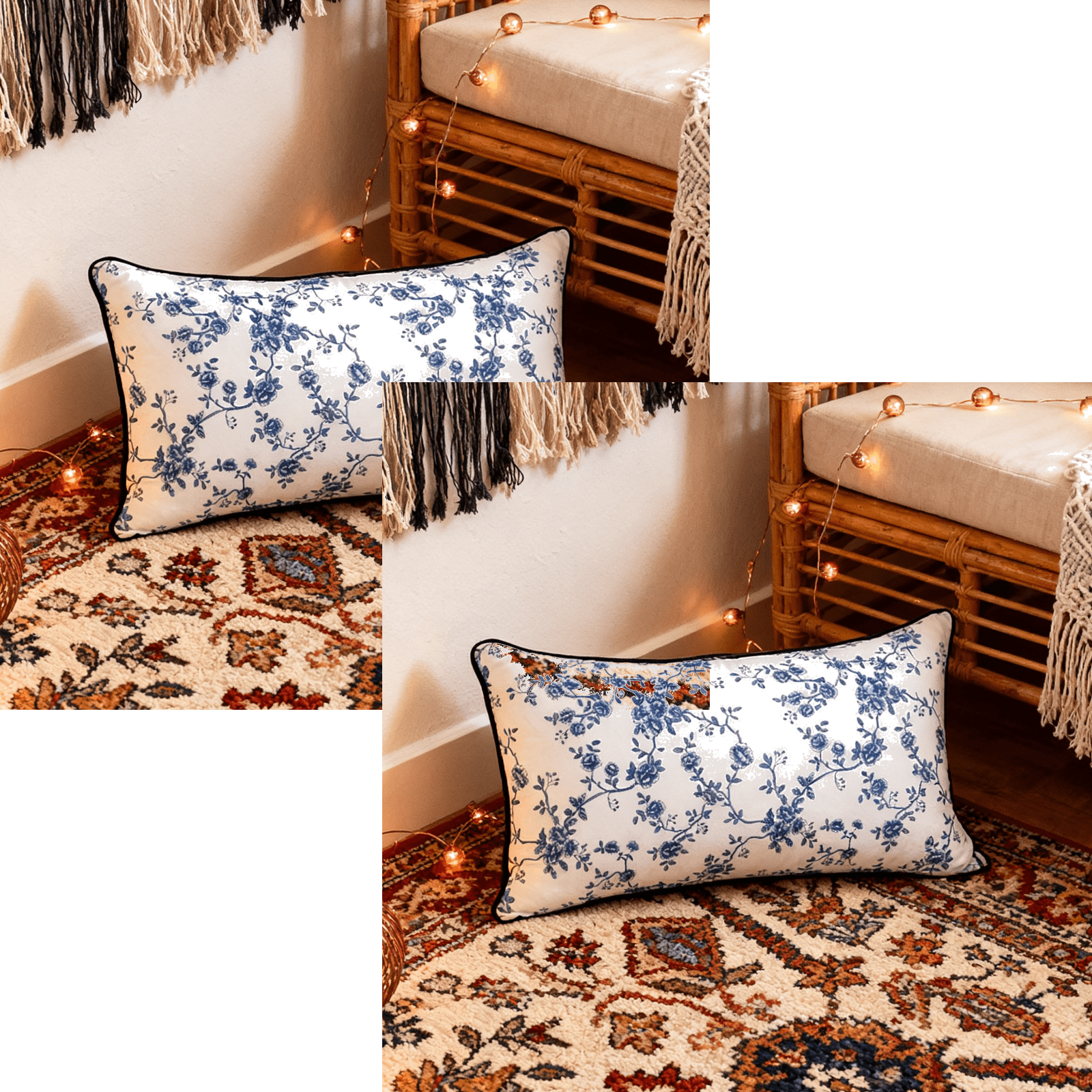 AuroraX Bed Pillows Queen Size Set of 2 Pack Cooling Blue White Decorative Bed Pillows Set for Side and Back Sleep Bedroom Ideas for Women Mother's Day Gifts
