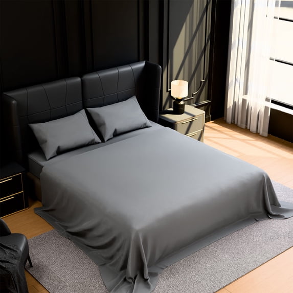 AuroraX Bed Sheets Sets of 4 Full Size Gray Bedroom Accessories,Cooling 75x54 inch Fitted Sheets,96x81 inch Flat Sheets,20"x30" 2 Pack Pillowcase for Summer