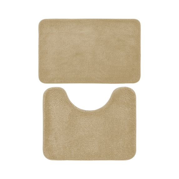 AuroraX Beige Bathroom Rugs Sets 2 Piece with Toilet Rugs U Shaped,Machine Washable 1 Large One Small Non Slip Quick Drying Bath Rugs for Bathroom Floor Set 2pcs Bathroom Mat