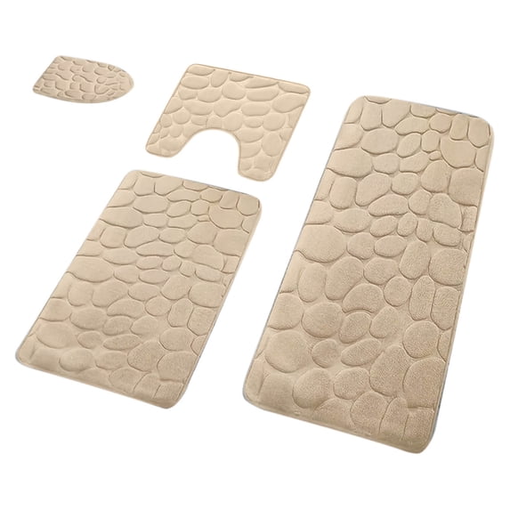 AuroraX Beige Bathroom Rugs Sets 4 Piece with Toilet Cover & U Shaped,Non Slip Backing Quick Drying Memory Foam Machine Washable Shower Rugs for Bathroom Bath Mats for Tub