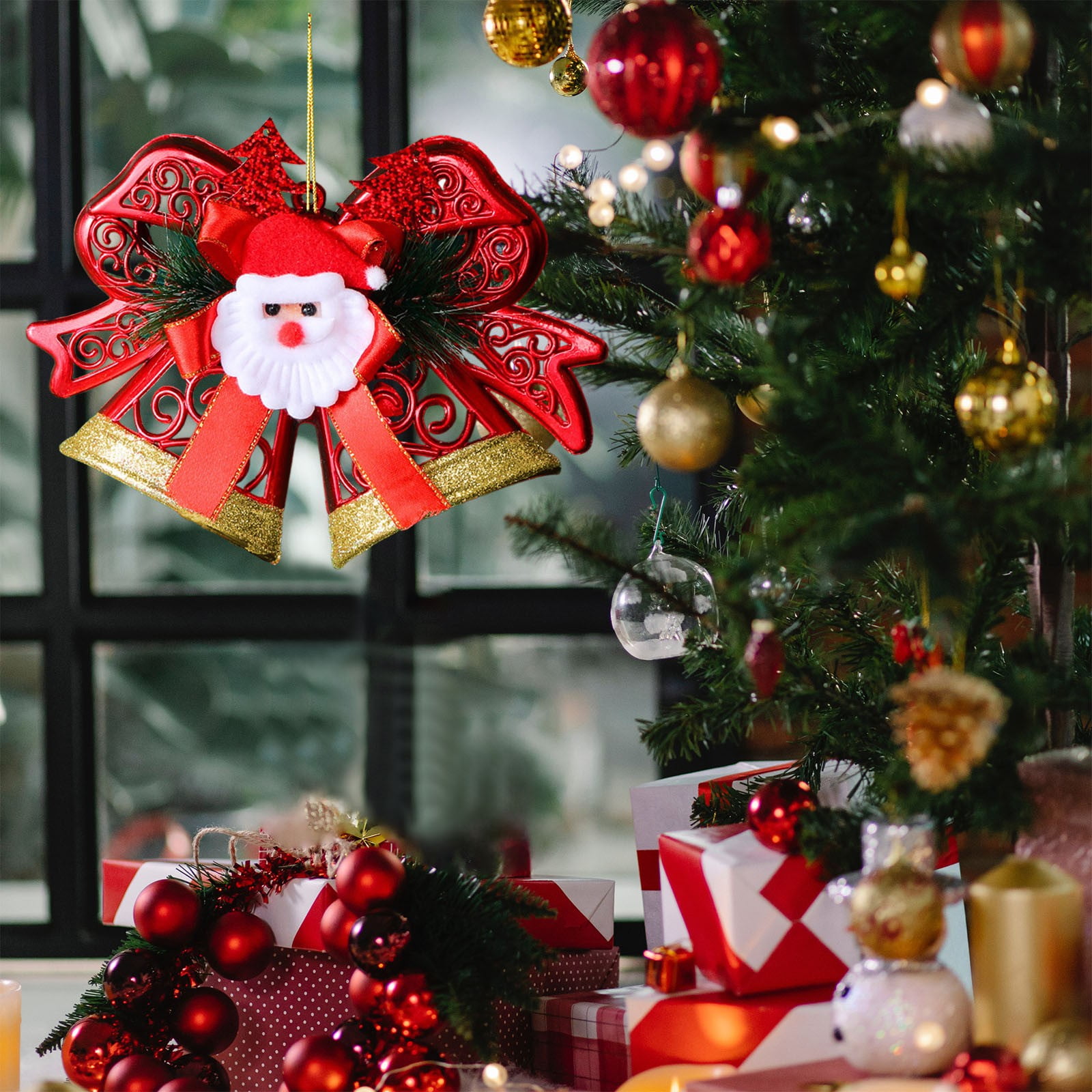 AuroraX Bells Christmas Decorations Red Fun Shatterproof Hanging ...