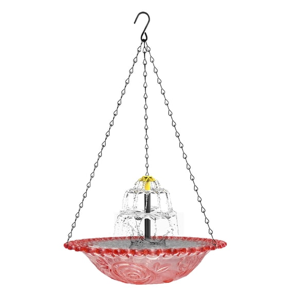 AuroraX Bird Bath Feeder Outdoor Bird Bath Red 3-Tier Cascading Solar Powered Hanging Decorative Spring Garden Decor