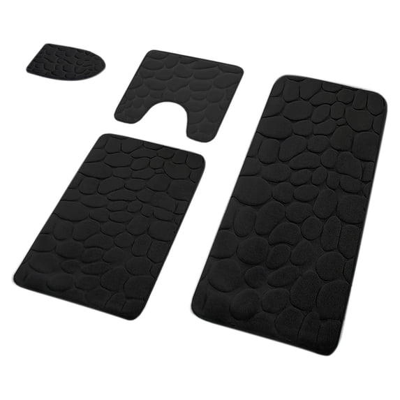 AuroraX Black Bathroom Rugs Sets 4 Piece with Toilet Cover & U Shaped,Machine Washable Quick Drying Memory Foam Non Slip Backing Shower Rugs for Bathroom Bath Mats for Tub