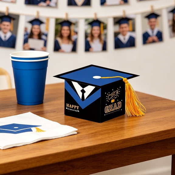 AuroraX Black Graduation Cap Candy Boxes Graduation Party Favor Treat Boxes Cardstock Mini Single Decor Graduation Cap Tassel Boxes Blue