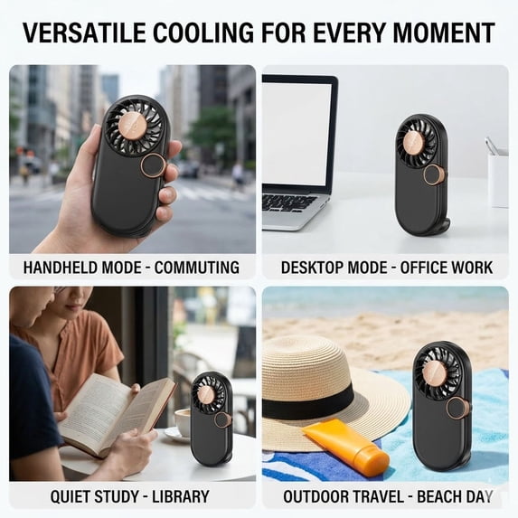 AuroraX Black Portable Pocket Fan Rechargeable Mini Handheld Fan Rechargeable Quiet Lightweight Battery Operated Fans for Wedding Guests